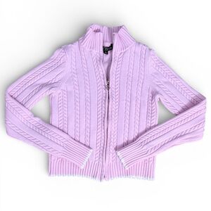 Honey Peach Preppy Pink Bow Zip Up Sweater